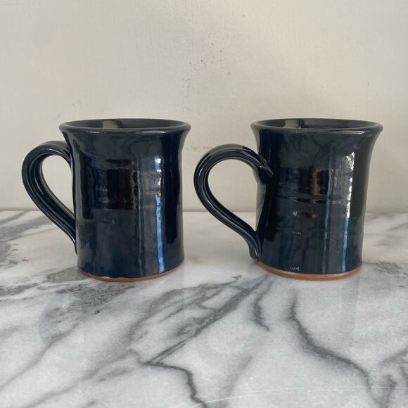 Deneen Pottery Handthrown Black Mugs Beaver Mountain Hancock NY Set of 2 - Picture 4 of 8